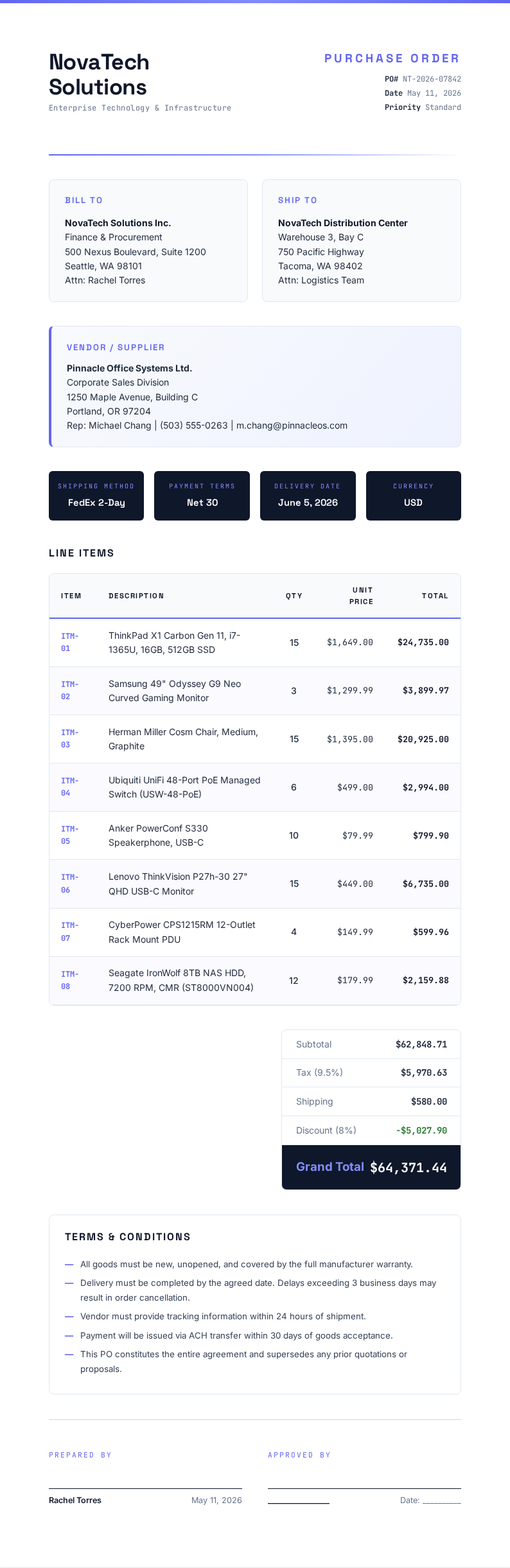 Bold contemporary Purchase Order